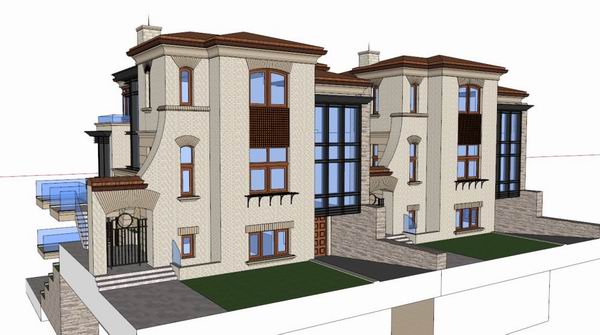 SketchUp Residential Model: Multi-Story Classical Villa with Sloping Garden