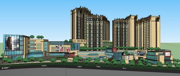 SketchUp Residential Design: Classical High-Rise Living with Ground Floor Commercial Space