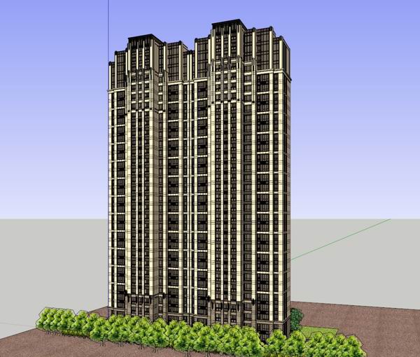SketchUp Residential Model: Classical High-Rise with Ground-Level Commercial Space