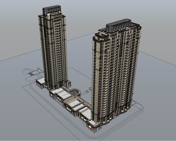 Modern 30-Story Mixed-Use Building: Residential Above, Commercial Below in SketchUp Model