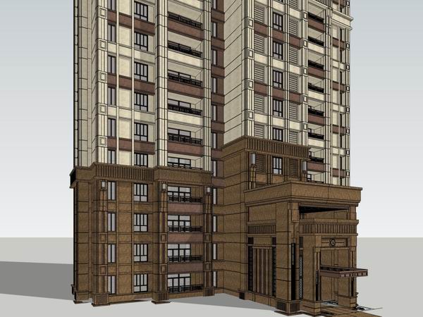 SketchUp Model of a 33-Story Classical High-Rise Residential Building