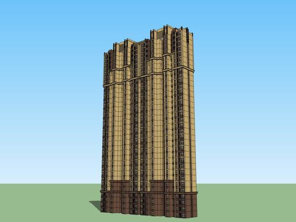SketchUp Model of a 33-Story Classical-Style High-Rise Residential Building