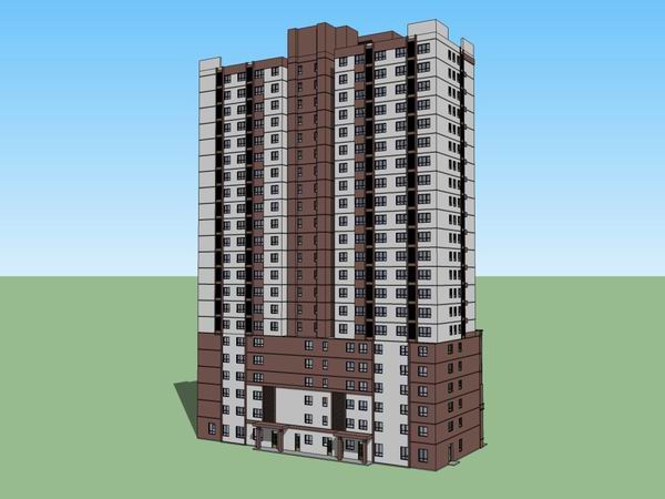 Modern 22-Story High-Rise Residential Building with Ground-Level Commercial Space – SketchUp Model