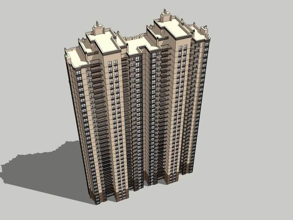 SketchUp Model of a 33-Story Classical High-Rise Residential Building