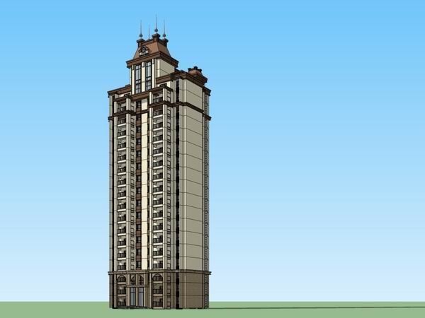 Classical 18-Story High-Rise Residential Building SketchUp Model