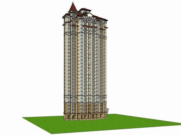 SketchUp Model of a 30-Story Classical High-Rise Residential Building