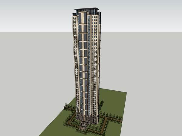 SketchUp Model of a 49-Story Classical Style High-Rise Residential Building