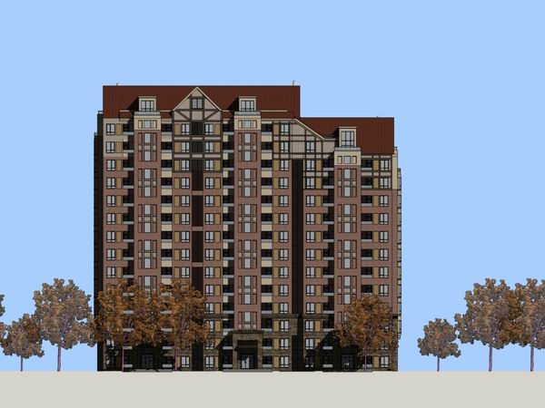 SketchUp Model of a 14-Story Classical High-Rise Residential Building in German Style