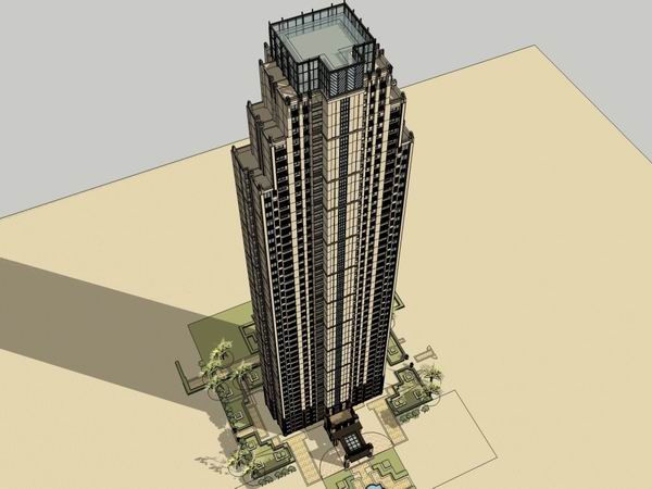 Modern 45-Story High-Rise Residential Building SketchUp Model