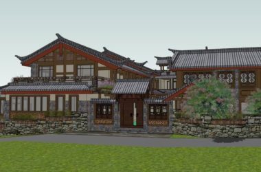 SketchUp Model of a 3-Story Antique Chinese-Style Hotel-BIM WORLD