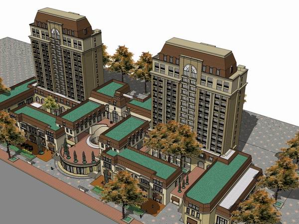 SketchUp Model of a 16-Story Classical High-Rise Residential Building