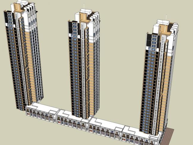 Modern 33-Story High-Rise Residential Building with Ground-Floor Commercial Space – SketchUp Model