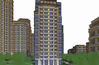 SketchUp Model of a Classic High-Rise Residential Building with 28, 18, and 7 Floors-BIM WORLD