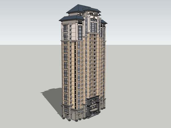 SketchUp Model of a 26-Story Classical High-Rise Residential Building