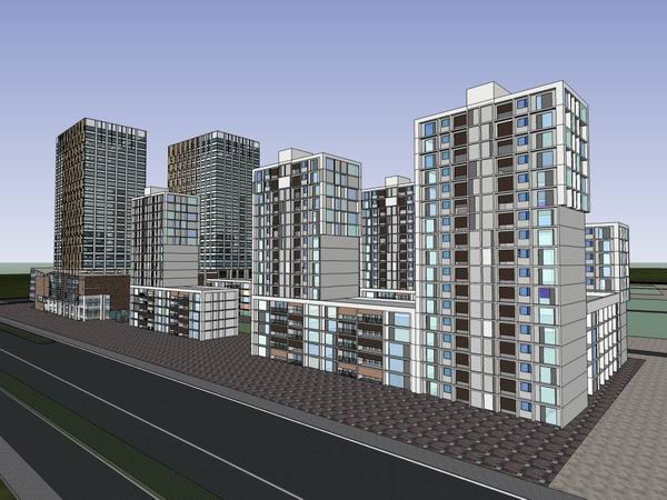 Modern 19-Story High-Rise Residential Building with Street-Level Commercial Spaces in SketchUp