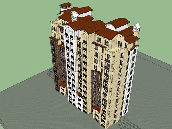 SketchUp Residential Model: 13-Story Classical High-Rise Building
