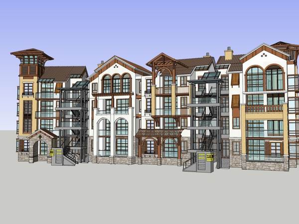 SketchUp Model: Classical 4-Story Multi-Unit Row House