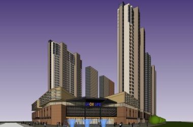 Modern High-Rise Residential SketchUp Model with Ground-Level Commercial Street-BIM WORLD