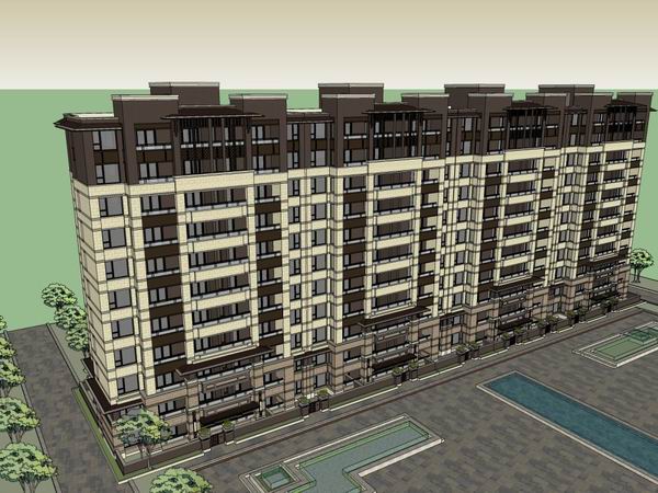 SketchUp Residential Model: Classical 11-Story Multi-Unit Row House