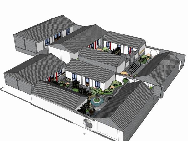 Modern Multi-Story Courtyard Residence in Chinese Style | SketchUp Residential Model