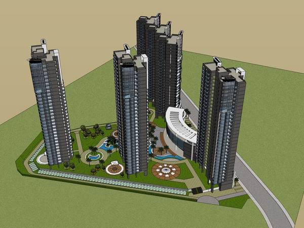 SketchUp Model of a 31-Story Modern High-Rise Residential Building with Ground-Level Commercial Space
