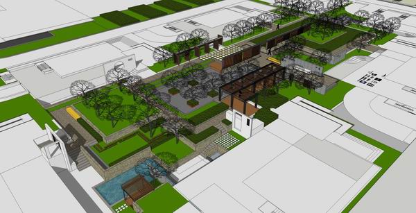 Modern High-Rise Residential and Office Complex with Park | 7, 9, and 11-Story Buildings in SketchUp Model