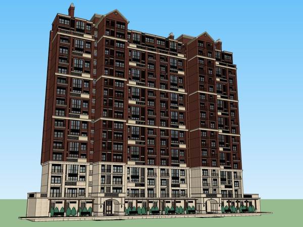SketchUp Model of an 18-Story Classical High-Rise Residential Building