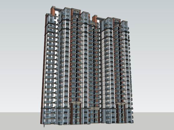 Modern 24-Story High-Rise Residential Building SketchUp Model