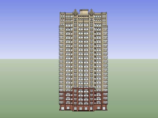 SketchUp Model of a 23-Story Classical High-Rise Residential Building