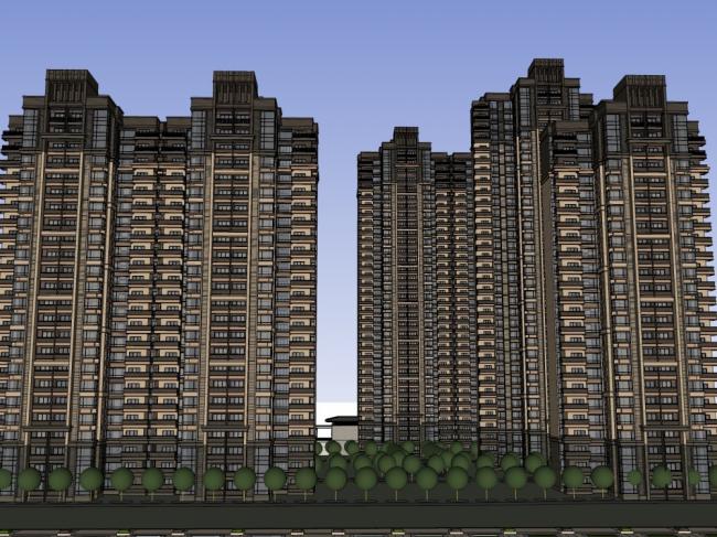 SketchUp Residential Model: Classical High-Rise with Street-Level Commercial Spaces, 22 and 32 Floors