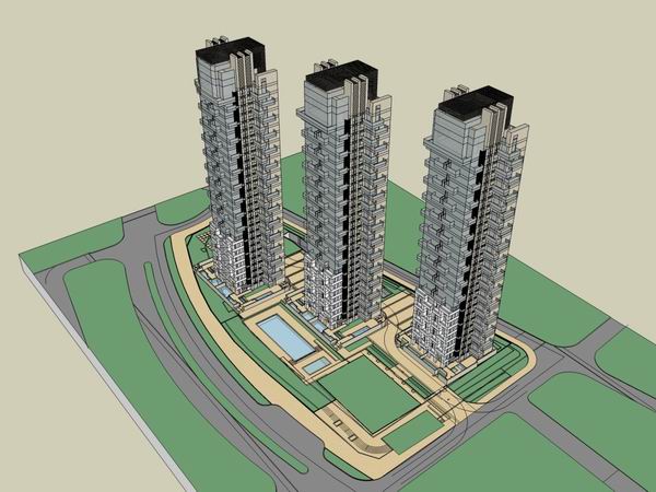SketchUp Business Model: Modern 28-Story High-Rise Residential Apartment Building