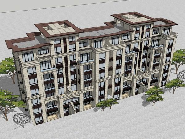 Classical 7-Story Residential Building Model in SketchUp