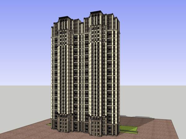 Classical 32-Story High-Rise Residential Model in SketchUp