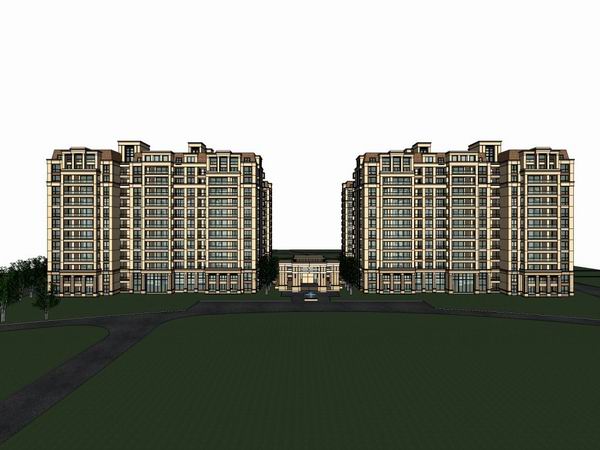 Modern 12-Story High-Rise Residential Building SketchUp Model with Simple European Design