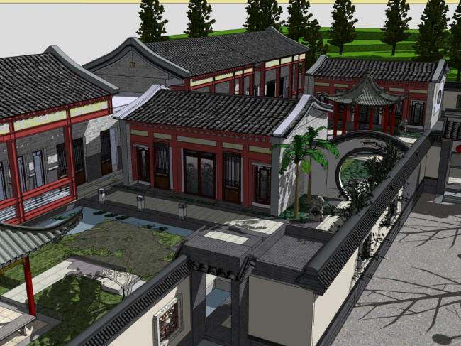 SketchUp Residential Model: Multi-Story Courtyard Inspired by Traditional Huizhou Chinese Architecture
