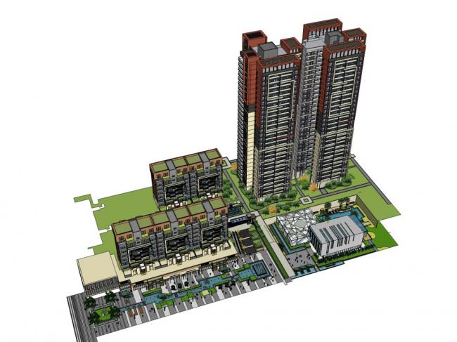 Modern 10-Story Mixed-Use Residential Community with Ground-Level Commercial Spaces in SketchUp