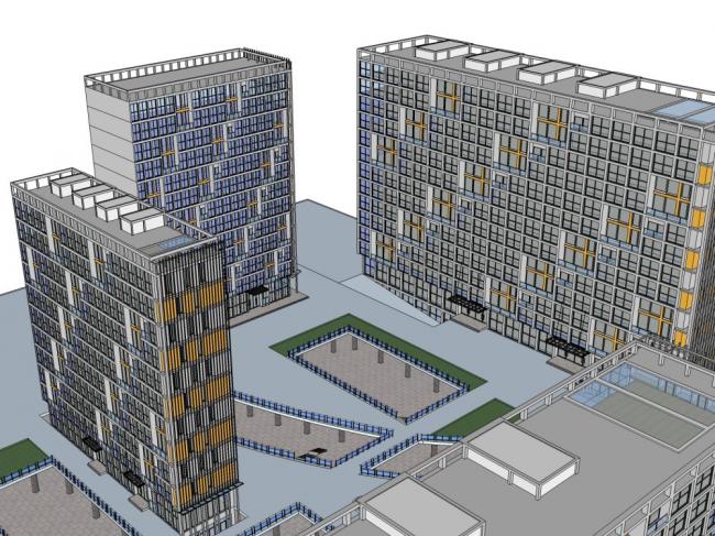 SketchUp Business Model: Modern 13-Story Mixed-Use Apartment and Commercial Building