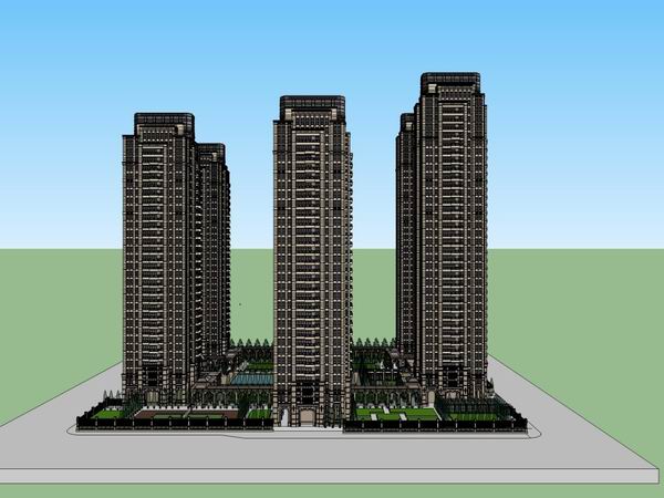 SketchUp Residential Model: 32-Story Classical-Style High-Rise Complex