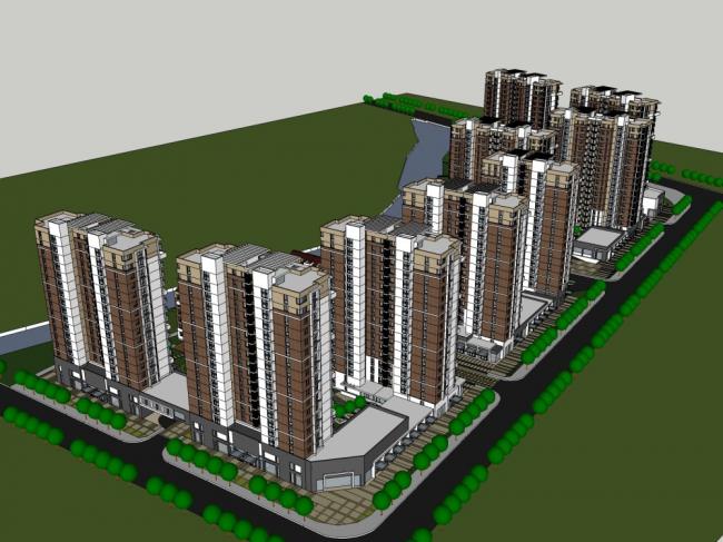 SketchUp Model: 18-Story Classical High-Rise with Ground-Level Commercial Space