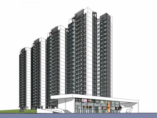 Modern 23-Story High-Rise Residential Building SketchUp Model
