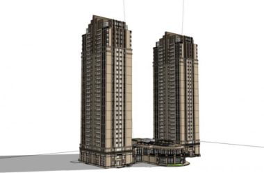 SketchUp Model of a 28-Story Classical High-Rise Residential Building with Commercial Street and Clubhouse-BIM WORLD