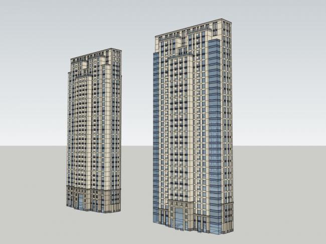 SketchUp Model of a Modern 33-Story High-Rise Residential Building