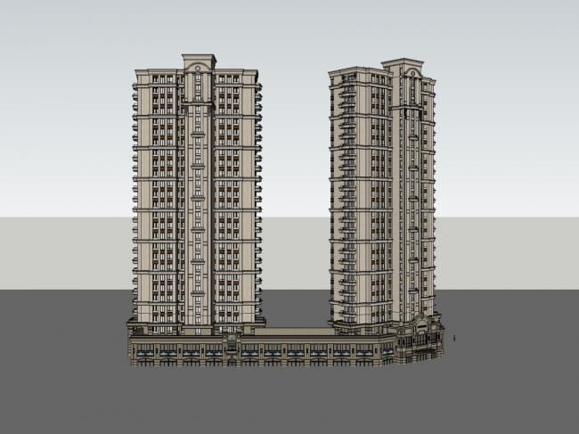 SketchUp Model: 27-Story Classical High-Rise with Commercial Podium Floor