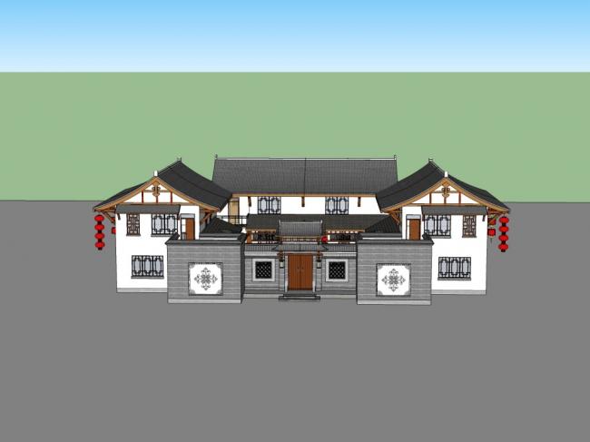 SketchUp Residential Design | Multi-Story Chinese-Style Courtyard Home