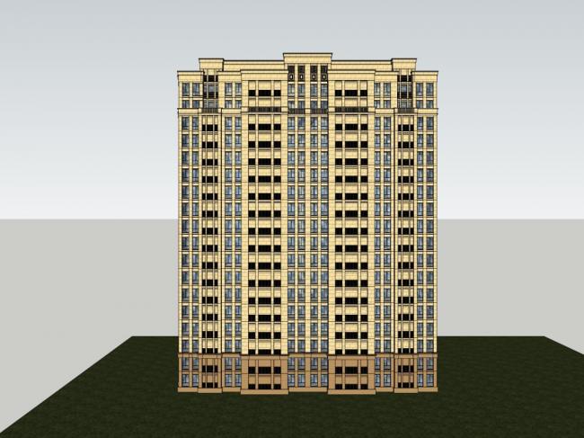 SketchUp Model: 18-Story Classical Style High-Rise Elderly Apartment Building