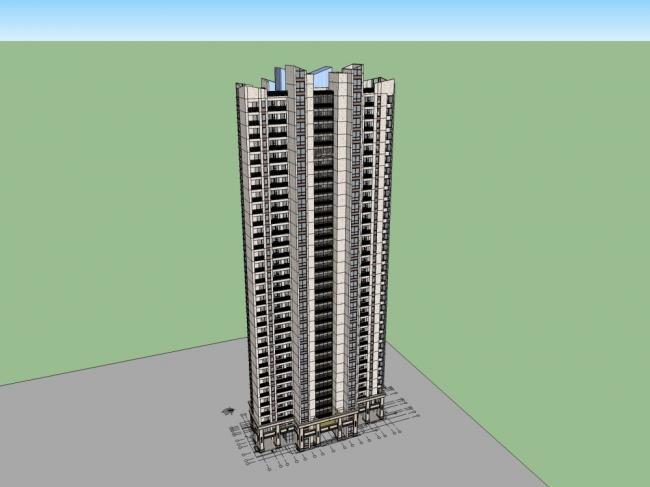 Modern 31-Story High-Rise Residential Building SketchUp Model