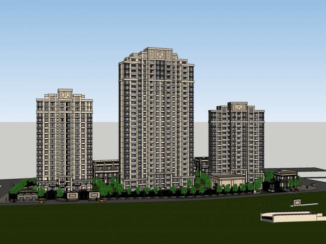 Classical 25-Story High-Rise Residential Building SketchUp Model