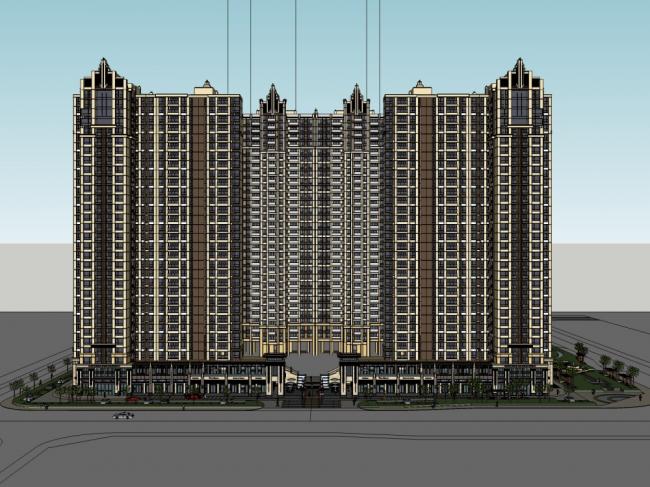 SketchUp Model of a 32-Story Classical High-Rise Residential Complex
