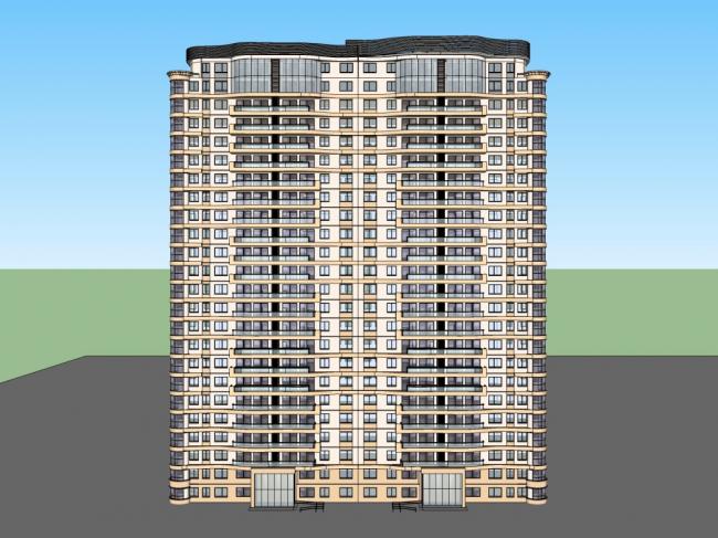 Modern 24-Story High-Rise Residential Building SketchUp Model