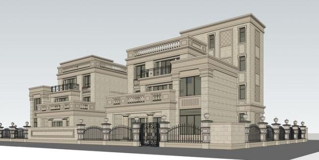 SketchUp Twin Villa Model | European Classical Residential Design